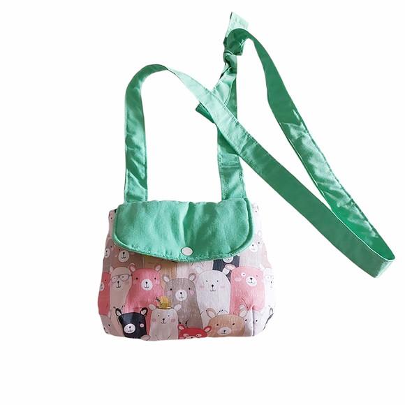 Bolsa Tiracolo Infantil Ursos Coloridos/verde