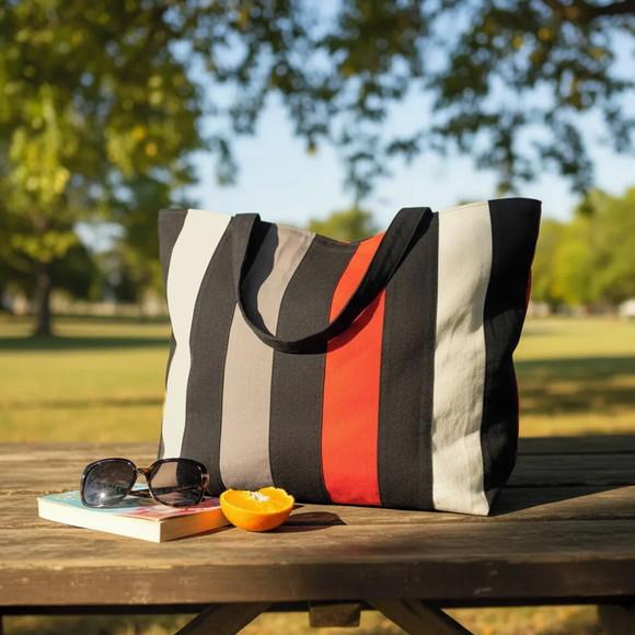 Bolsa Tote Bag Grande Listrada Colorida de Ombro Casual