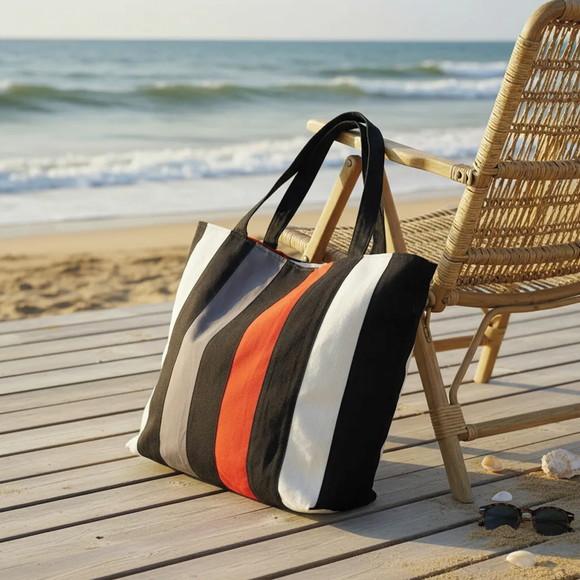 Bolsa Tote Bag Grande Listrada Colorida de Ombro Casual