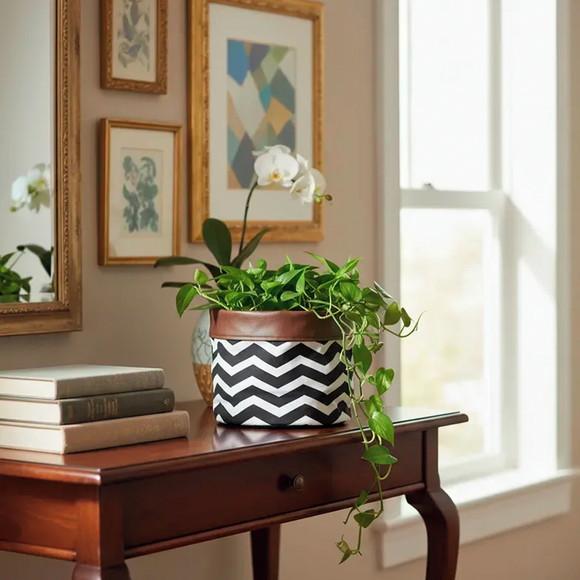 Cachepot Tecido Dupla Face Chevron Pb e Corano