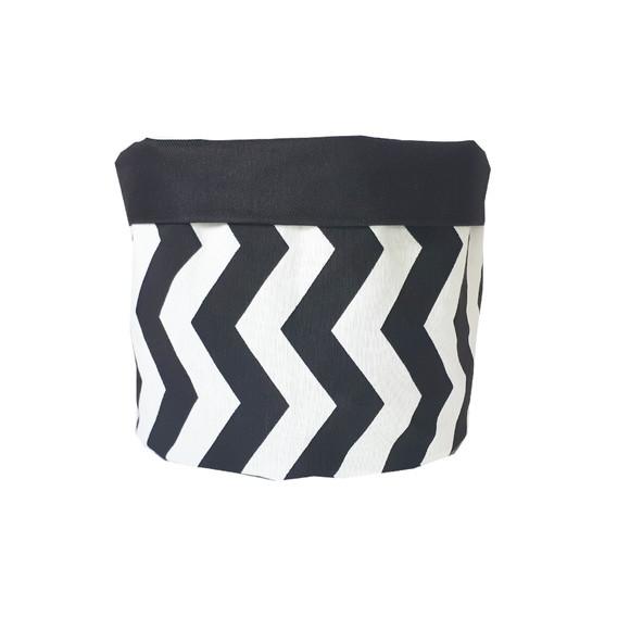 Cachepot Tecido Dupla Face Chevron Preto e Branco