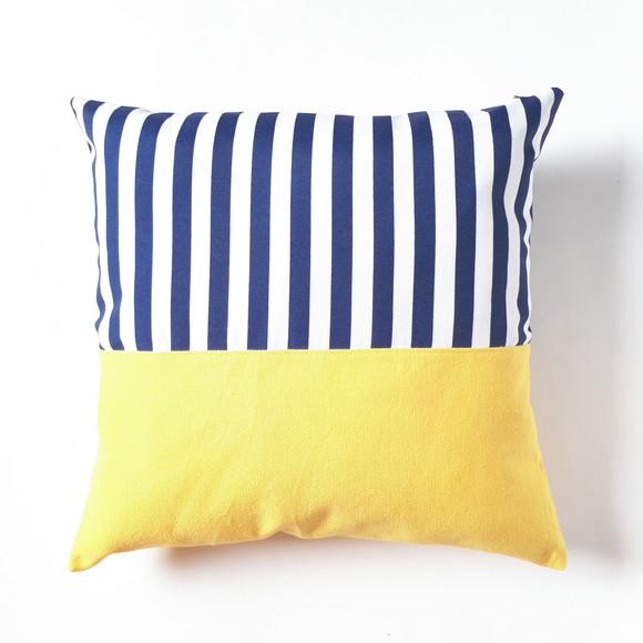 Capa de Almofada Listras Azul Marinho + Amarelo