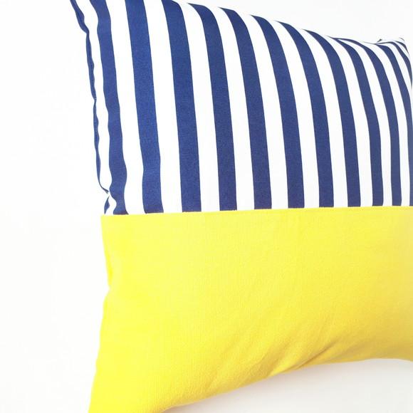 Capa de Almofada Listras Azul Marinho + Amarelo