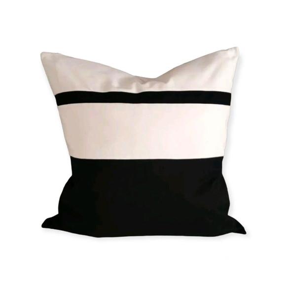 Capa de Almofada Preta Branca Faixas 45 x 45