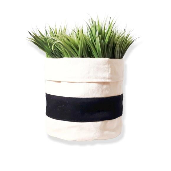 Eco Cesto de Tecido Dupla face 15 x 20 cru e listra preta