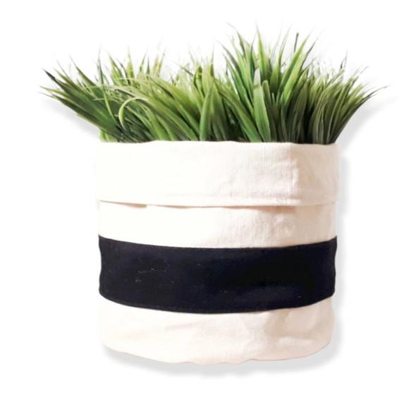 Eco Cesto de Tecido Dupla Face 25 x 30 Cru e Listra Preta