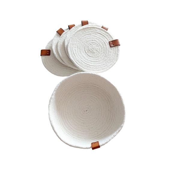 Kit Porta-copos de Corda de Algodão e Cestinha (6 Unidades)