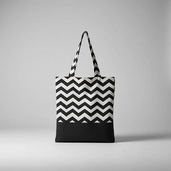 Tote Bag Chevron Branco e Preto / Laranja
