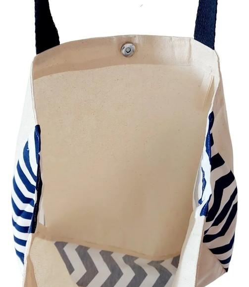 Tote Bag Crua com Detalhe Chevron Marinho
