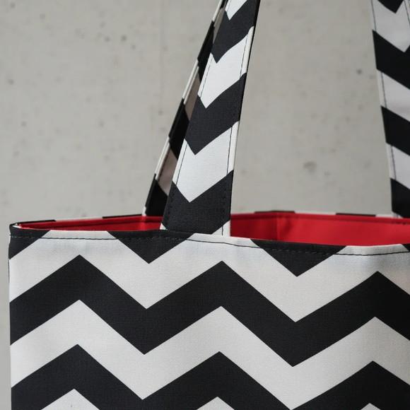 Tote Bag Chevron Branco e Preto / Laranja