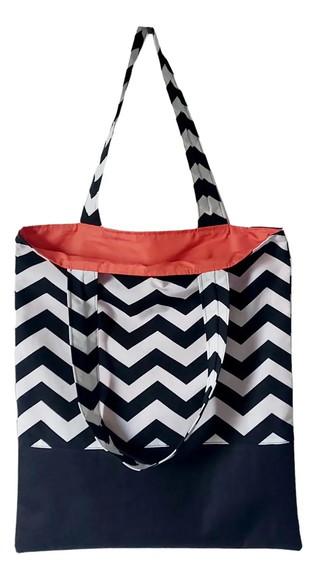 Tote Bag Chevron Branco e Preto / Laranja