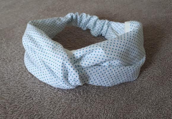 Turbante Headband Faixa Cabelo Boho Vintage Branco Poá Azul