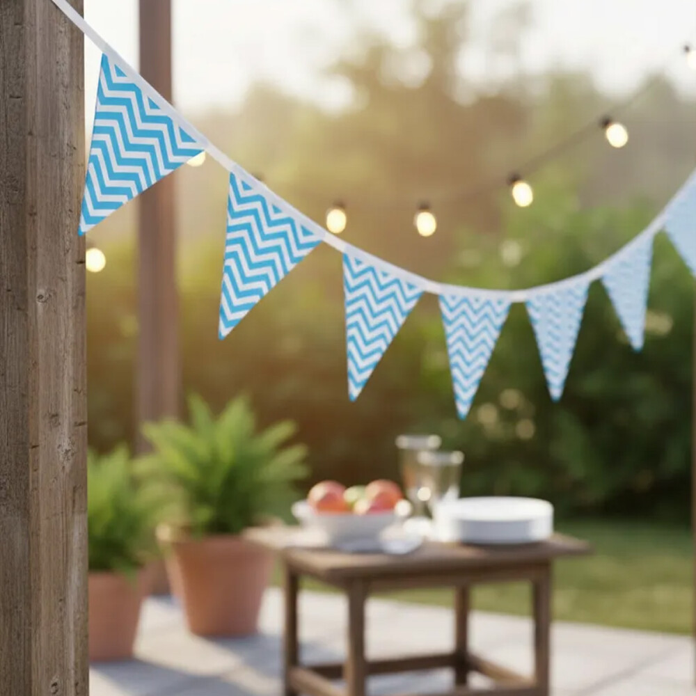 Bandeirinhas Em Tecido Chevron Azul Varal Decorativo