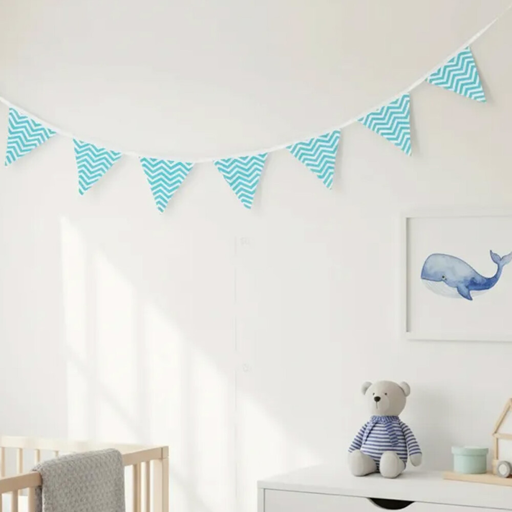 Bandeirinhas Em Tecido Chevron Azul Varal Decorativo