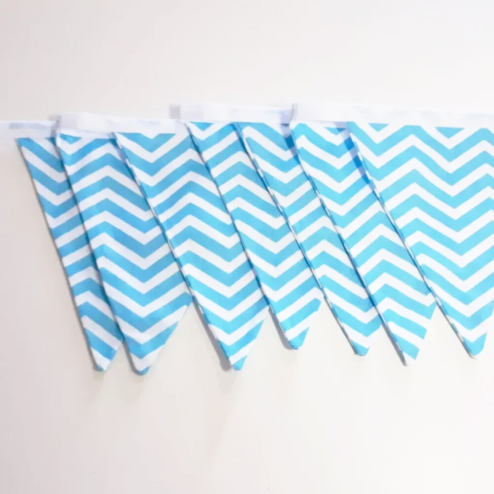 Bandeirinhas Em Tecido Chevron Azul Varal Decorativo
