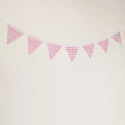 Bandeirinhas Em Tecido Xadrez Vichy Rosa E Branco