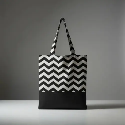Tote Bag Chevron Branco e Preto / Laranja