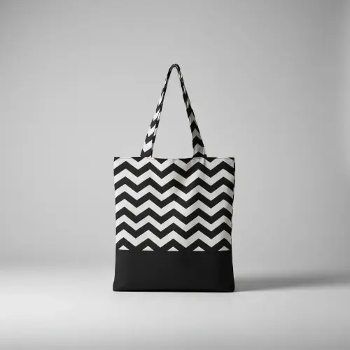 Tote Bag Chevron Branco e Preto / Laranja