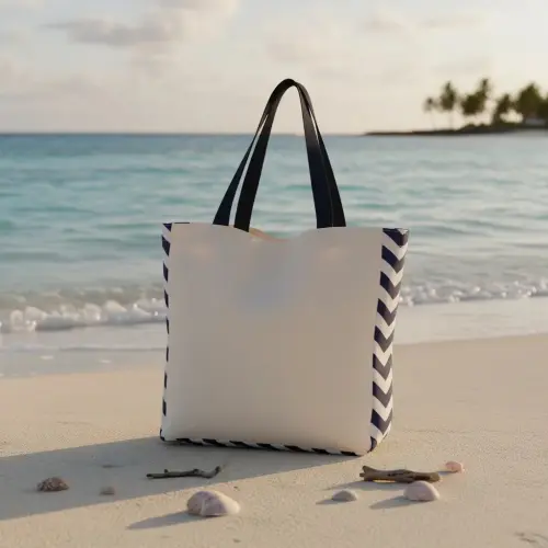 Tote Bag Crua com Detalhe Chevron Marinho