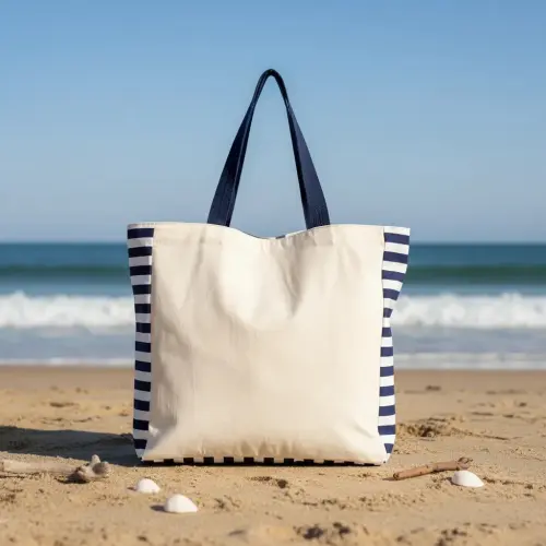 Tote Bag Crua com Detalhe Listrado Marinho