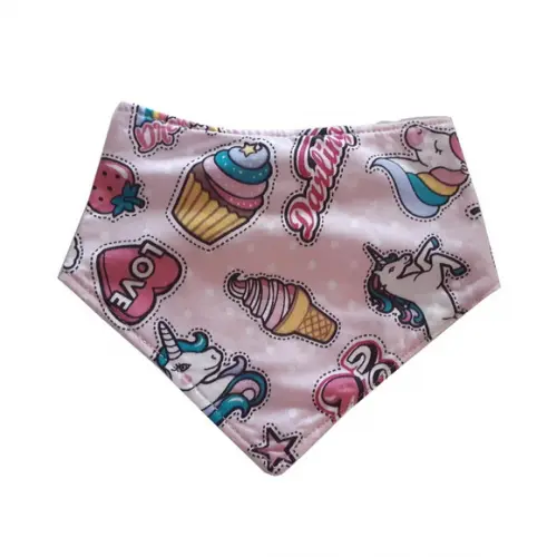 Babador atoalhado bandana Rosa unicórnio love ícones
