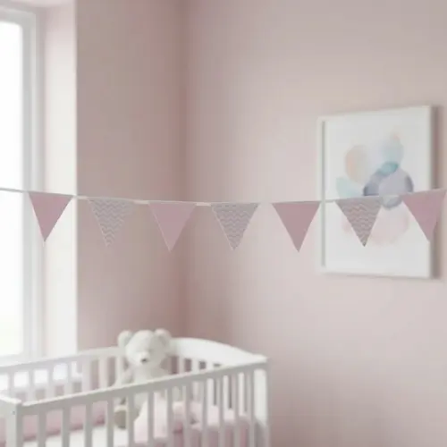 Bandeirinhas de Tecido Poa e Chevron Rosa e Branco