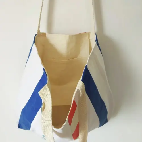 Bolsa Shoulder Tote Tudo Bonitinho Sarja Algodão Cru Azul