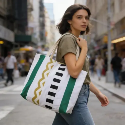 Bolsa Shoulder Tote Tudo Bonitinho Sarja Algodão Cru Verde