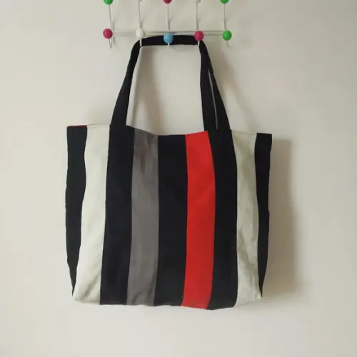 Bolsa Tote Bag Grande Listrada Colorida de Ombro Casual