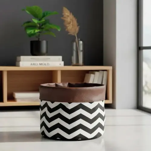 Cachepot Tecido Dupla Face Chevron Pb e Corano