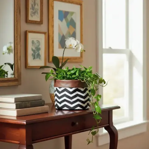 Cachepot Tecido Dupla Face Chevron Pb e Corano