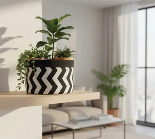 Cachepot Tecido Dupla Face Chevron Preto e Branco 25x25