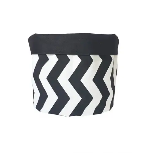 Cachepot Tecido Dupla Face Chevron Preto e Branco