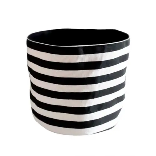 Cachepot Tecido Dupla Face Listrado Pb e Preto