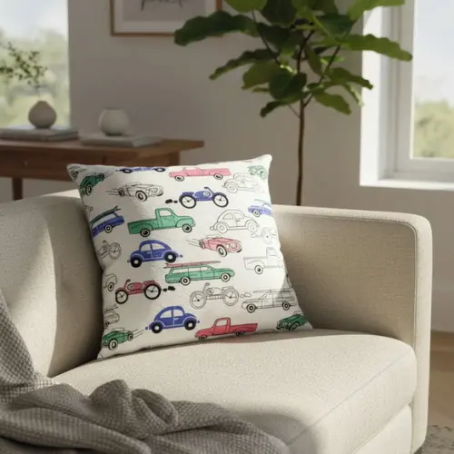 Capa de Almofada Carros & Motos Fundo Branco