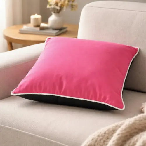 Capa de Almofada Color Pink Preta com Cordão