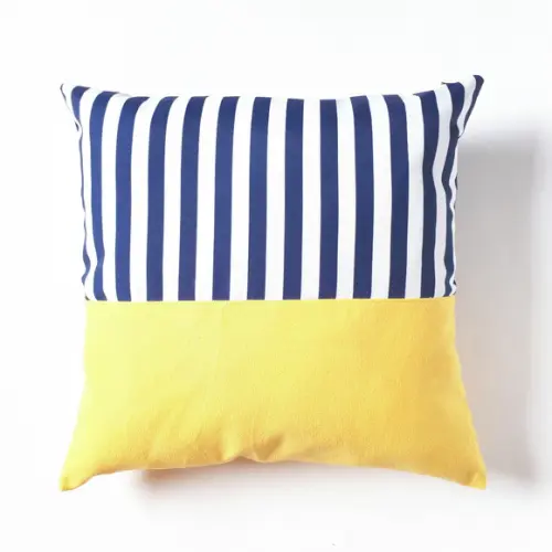 Capa de Almofada Listras Azul Marinho + Amarelo