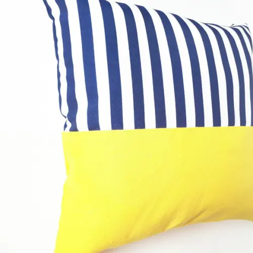 Capa de Almofada Listras Azul Marinho + Amarelo