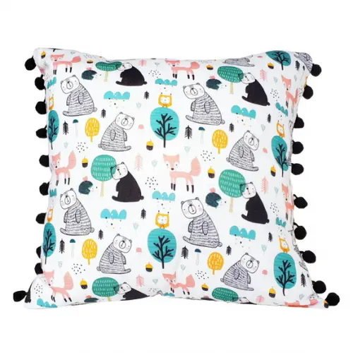 Capa de Almofada Quadrada Nordico Floresta Grelot Preto