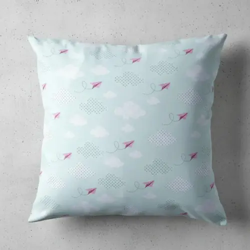 Capa de Almofada Verde Nuvens e Aviões Origami