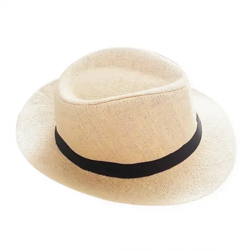 Chapéu creme panamá faixa preta