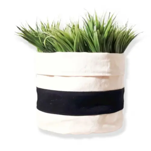 Eco Cesto de Tecido Dupla Face 25 x 30 Cru e Listra Preta