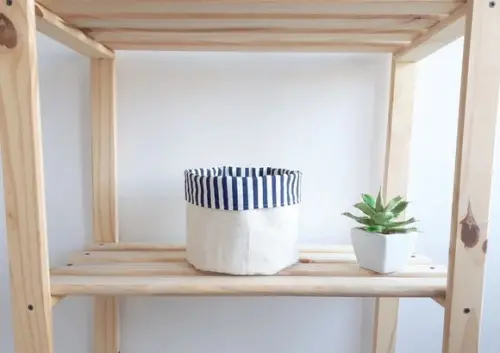 Eco Cesto de Tecido Listrado Azul Branco e Cru