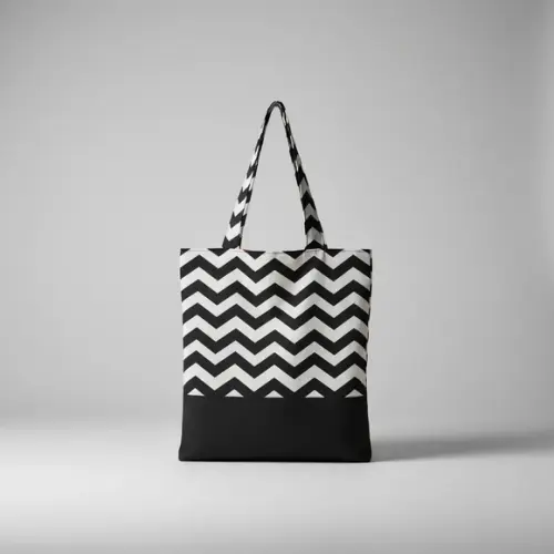 Tote Bag Chevron Branco e Preto / Laranja