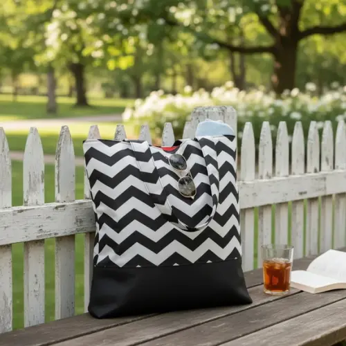 Tote Bag Chevron Branco e Preto / Laranja