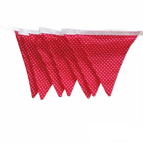 Varal de Bandeirolas em Tecido Vermelho Poá Branco