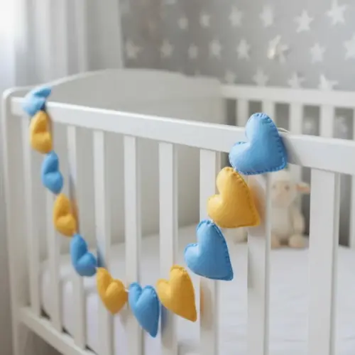 Varal de Corações em Feltro Azul e Amarelo