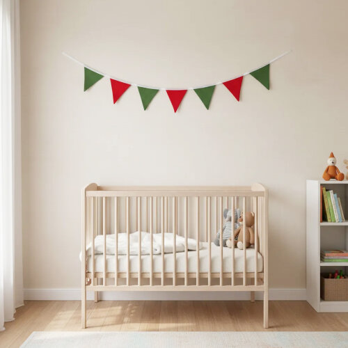 Bandeirinhas Decorativas Em Tecido Verde E Vermelha