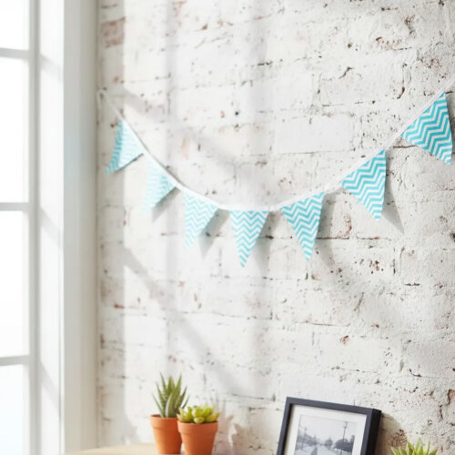 Bandeirinhas Em Tecido Chevron Azul Varal Decorativo