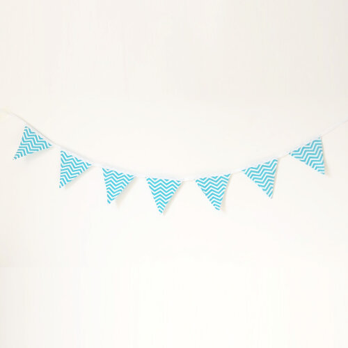 Bandeirinhas Em Tecido Chevron Azul Varal Decorativo